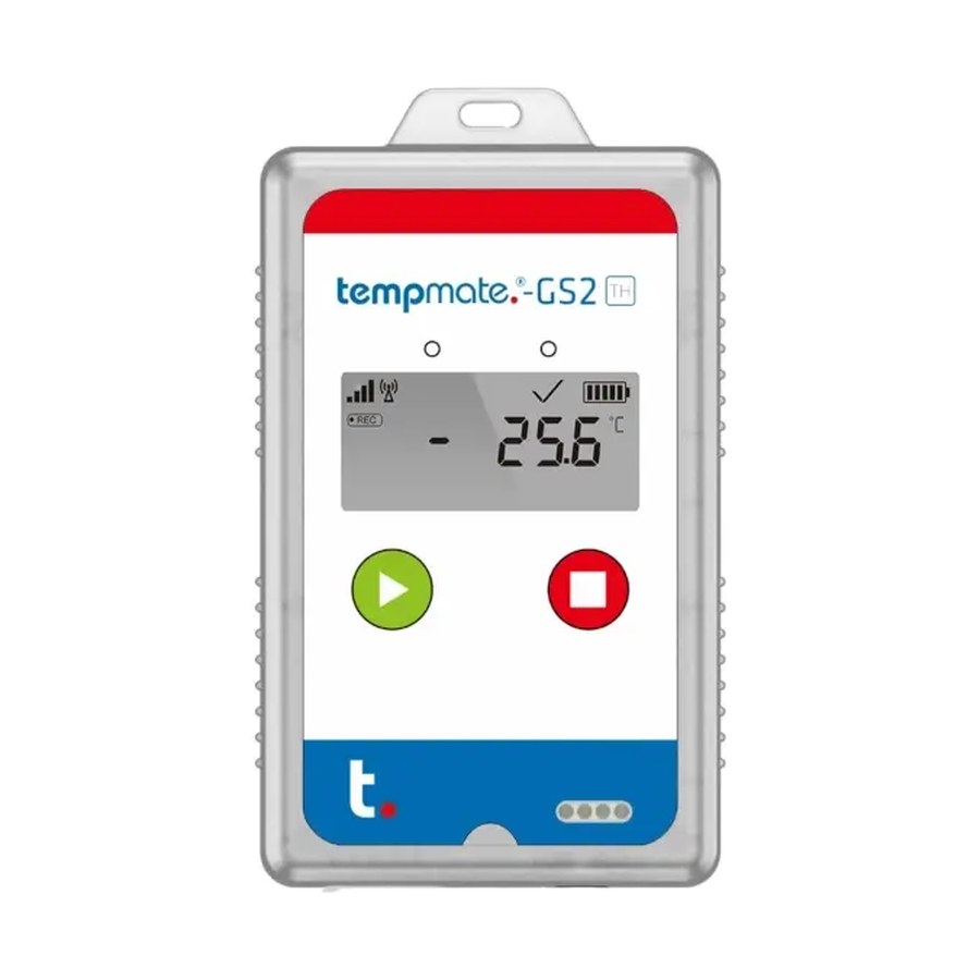 Datalogger tempmate GS2 V2 s displejom a tlačidlami štart a stop